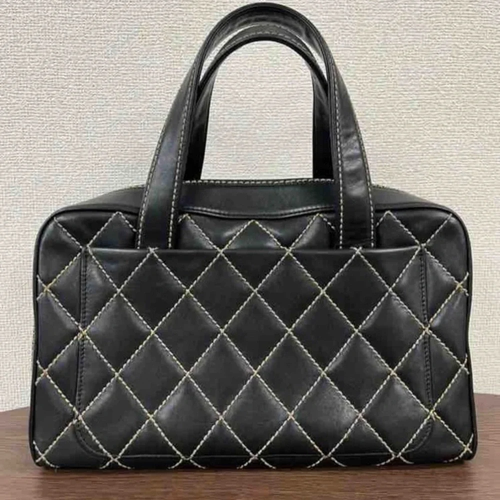 Chanel Vintage Black Quilted  Top Handle Bag